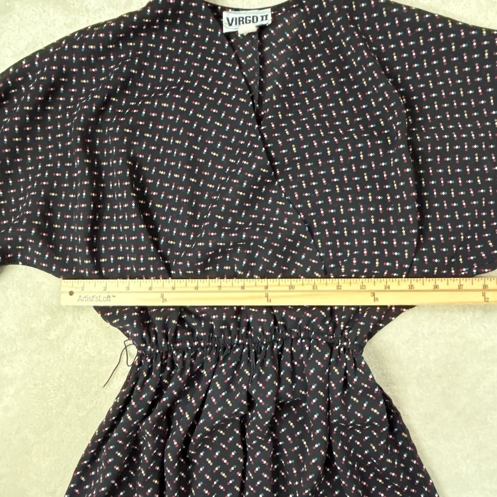 Vintage Virgo II Floral Retro Midi Dress Black Polka Dot Women's 8 Union Made - Picture 8 of 10